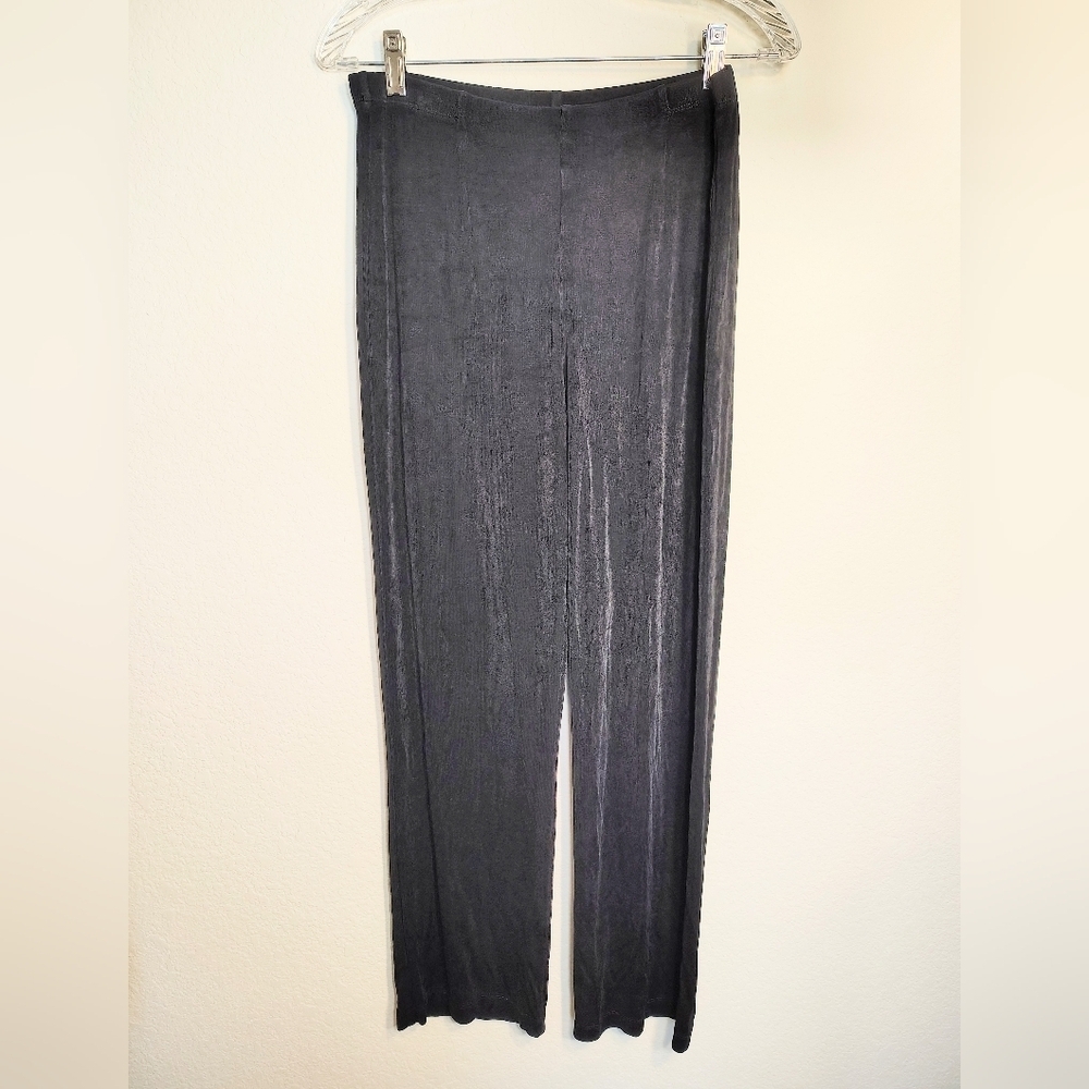 Chico's Travelers Black Ribbed Wide-Leg Knit Pants